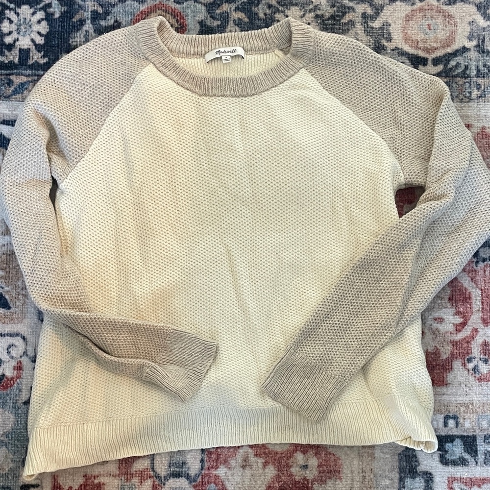 Madewell Cream and Tan Crew Neck Sweater